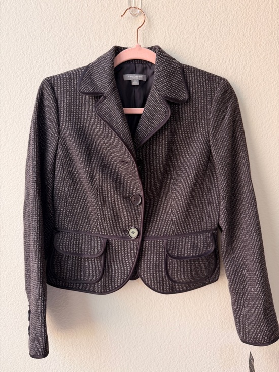 Ann Taylor Jackets & Blazers - Ann Taylor Cropped Tweed Blazer Jacket Grey Tailored‎ Peplum Fitted Office 2P